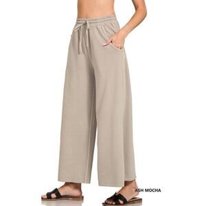 ZENANA WOMENS  ASH MOCHA  FRENCH TERRY PIGMENT DYE & ENZYME WASHED PANTS NEW